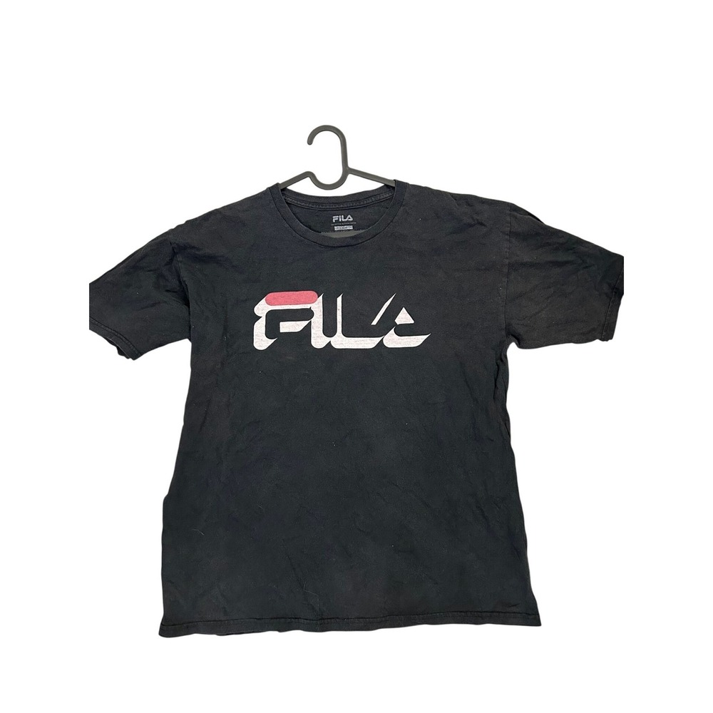 Filaβ Mens Graphic T-Shirt Black Short Sleeve Cotton Stylized Logo Large